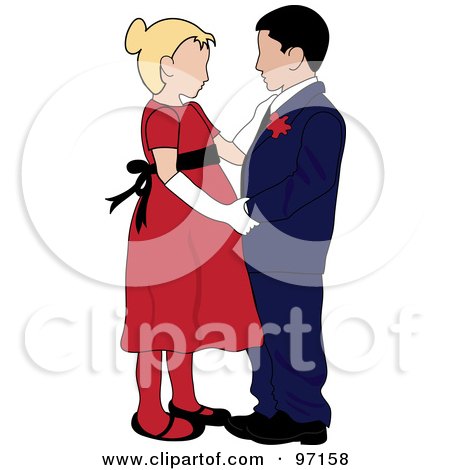 Royalty-Free (RF) Clipart Illustration of a Caucasian Boy And Girl In Formal Wear, Dancing Together by Pams Clipart
