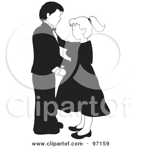 Royalty-Free (RF) Clipart Illustration of a Black And White Boy And Girl Dancing Together by Pams Clipart