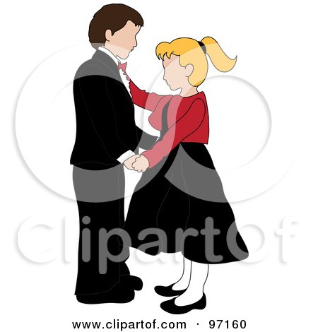 Royalty-Free (RF) Clipart Illustration of a Caucasian Boy And Girl Dancing Together by Pams Clipart