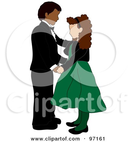 Royalty-Free (RF) Clipart Illustration of a Hispanic Boy And Caucasian Girl Dancing Together by Pams Clipart