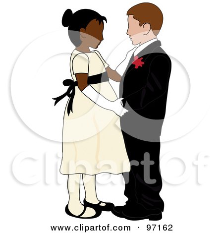 Royalty-Free (RF) Clipart Illustration of a Black Girl And White Boy In Formal Wear, Dancing Together by Pams Clipart