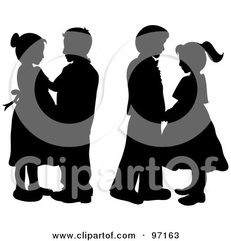 Royalty-Free (RF) Clipart Illustration of a Group Of Silhouetted Boy And Girl Pairs Dancing by Pams Clipart