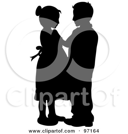Royalty-Free (RF) Clipart Illustration of a Silhouette Of A Boy And Girl Dancing Together by Pams Clipart