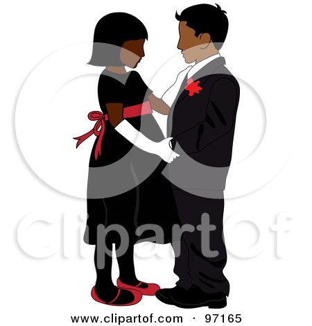 Royalty-Free (RF) Clipart Illustration of a Black Girl And Indian Boy In Formal Wear, Dancing Together by Pams Clipart