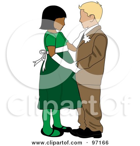 Royalty-Free (RF) Clipart Illustration of a Caucasian Boy And Indian Girl In Formal Wear, Dancing Together by Pams Clipart