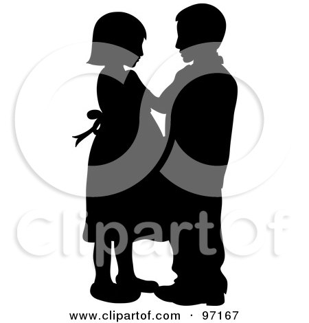 Royalty-Free (RF) Clipart Illustration of a Silhouetted Boy And Girl Dancing Together by Pams Clipart