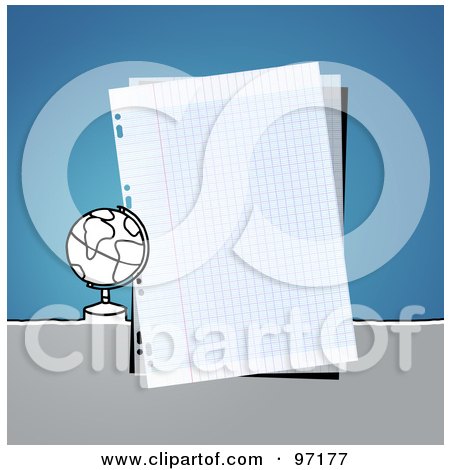 Royalty-Free (RF) Clipart Illustration of a Globe By A Piece Of Graph Paper Over Blue by NL shop