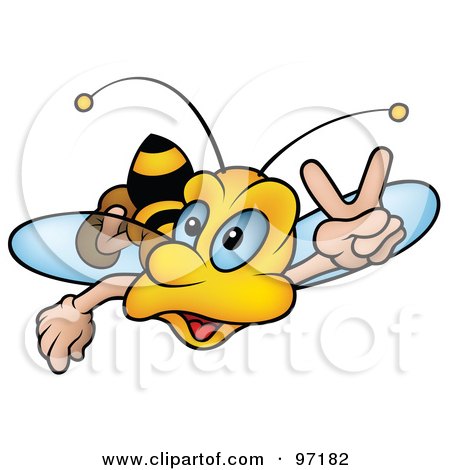 Royalty-Free (RF) Clipart Illustration of a Bumble Bee Flying Forward And Gesturing With His Hand by dero