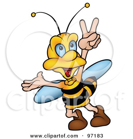Royalty-Free (RF) Clipart Illustration of a Bumble Bee Walking And Gesturing With His Hand by dero