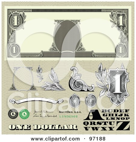 Royalty-Free (RF) Clipart Illustration of a Digital Collage Of Dollar Bill Bank Note Design Elements by BestVector