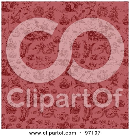 Royalty-Free (RF) Clipart Illustration of a Pink Seamless Vintage Cupid Pattern Background by BestVector