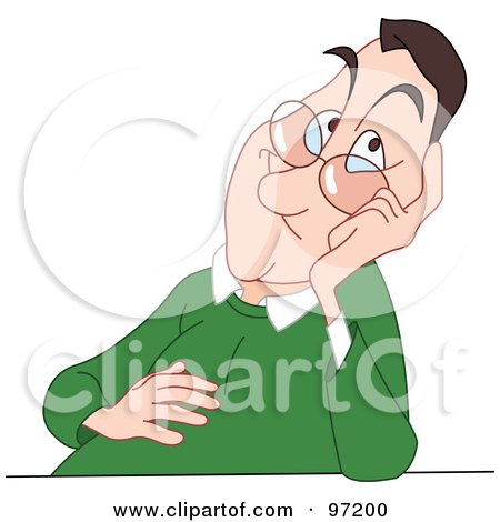 Royalty-Free (RF) Clipart Illustration of a Bored Middle Aged Man Resting His Cheek On His Hand And His Elbow On A Table by yayayoyo