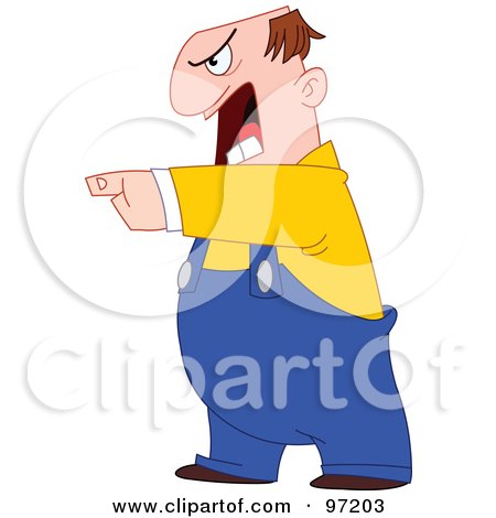 Royalty-Free (RF) Clipart Illustration of an Angry Man In Overalls, Pointing With One Arm And Screaming by yayayoyo
