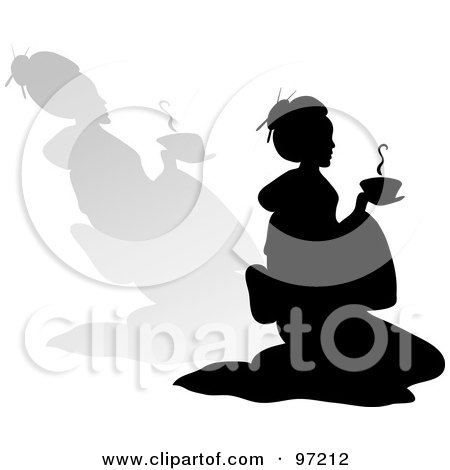 Royalty-Free (RF) Clipart Illustration of a Silhouetted Geisha With Tea And A Shadow by Pams Clipart