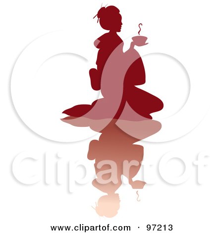 Royalty-Free (RF) Clipart Illustration of a Silhouetted Red Geisha With Tea And A Shadow by Pams Clipart