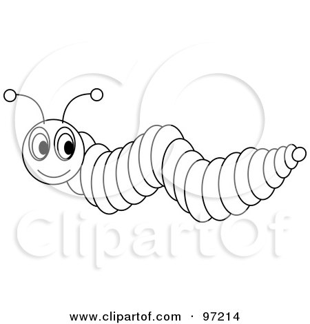 Royalty-Free (RF) Clipart Illustration of an Outlined Caterpillar With Big Eyes, Looking Back by Pams Clipart