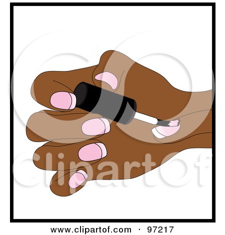 Royalty-Free (RF) Clipart Illustration of a Black Woman Painting Her Finger Nails Pink by Pams Clipart