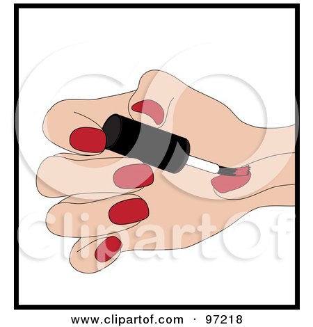 Royalty-Free (RF) Clipart Illustration of a Caucasian Woman Painting Her Finger Nails Red by Pams Clipart