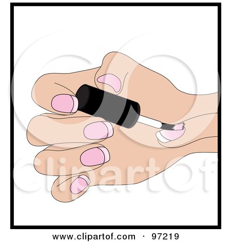 Royalty-Free (RF) Clipart Illustration of a Caucasian Woman Painting Her Finger Nails Pink by Pams Clipart