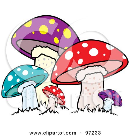 Royalty-Free (RF) Clipart Illustration of a Patch Of Colorful Spotted Mushrooms by Pams Clipart