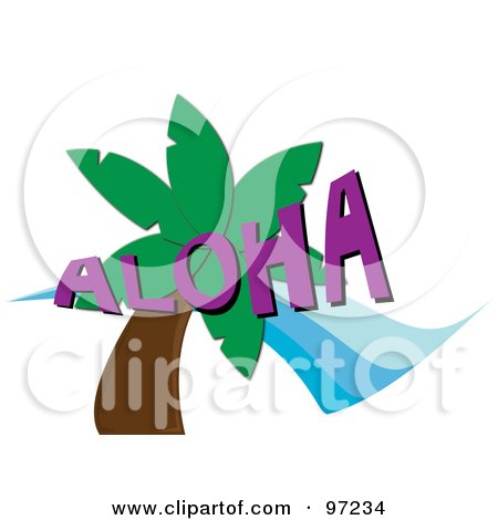 Royalty-Free (RF) Clipart Illustration of The Word ALOHA Over A Palm Tree by Pams Clipart