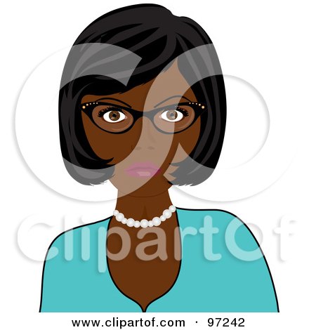 Royalty-Free (RF) Clipart Illustration of a Professional Black Woman Wearing Glasses And A Pearl Necklace by Pams Clipart
