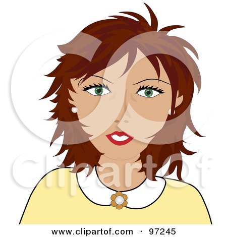 Royalty-Free (RF) Clipart Illustration of a Teacher Or Mother With Brunette Hair by Pams Clipart