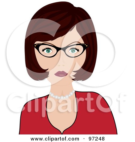 Royalty-Free (RF) Clipart Illustration of a Professional Caucasian Woman Wearing Glasses And A Pearl Necklace by Pams Clipart