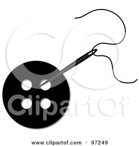 Royalty-Free (RF) Clipart Illustration of a Black Silhouetted Needle And Thread Over A Sewing Button by Pams Clipart