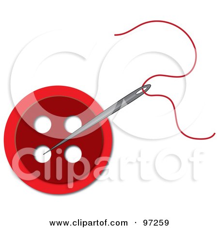 Royalty-Free (RF) Clipart Illustration of a Needle And Red Thread Over A Red Sewing Button by Pams Clipart