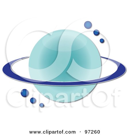 Royalty-Free (RF) Clipart Illustration of a Turquoise Saturn With Blue Rings And Smaller Planets by Pams Clipart