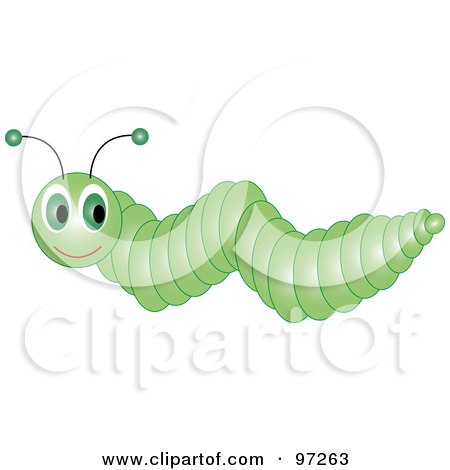 Royalty-Free (RF) Clipart Illustration of a Green Caterpillar With Big Eyes, Looking Back by Pams Clipart
