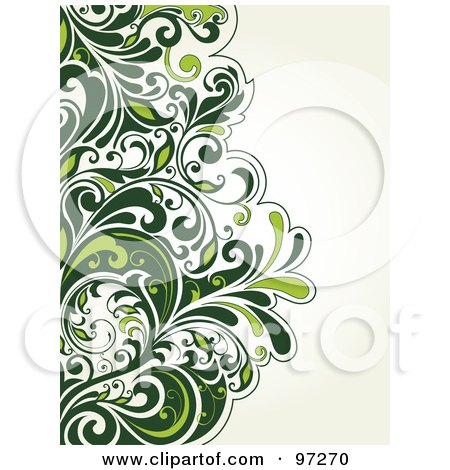 Royalty-Free (RF) Clipart Illustration of a Lush Green Vine On The Left Edge Of An Off White Background by OnFocusMedia