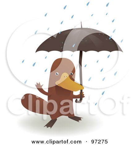 Royalty-Free (RF) Clipart Illustration of a Platypus Standing Under An Umbrella In The Rain by PlatyPlus Art