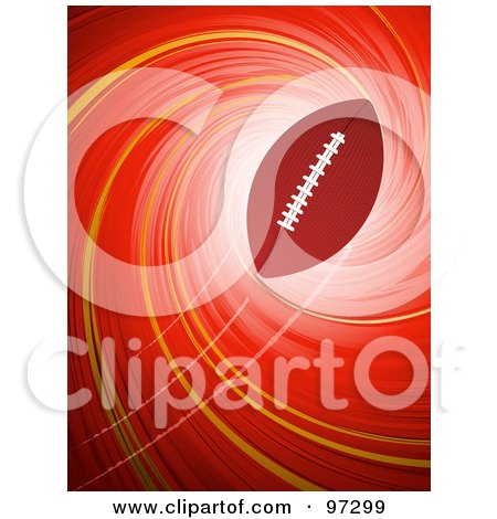 Royalty-Free (RF) Clipart Illustration of a Rugby Football Over A Red Spiral Background by elaineitalia