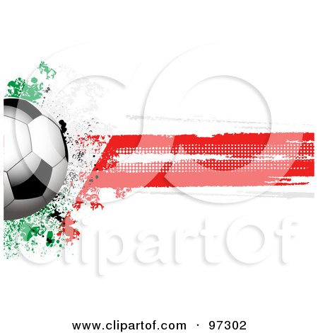 Royalty-Free (RF) Clipart Illustration of a Soccer Ball Over A Grungy Halftone Italian Flag by elaineitalia