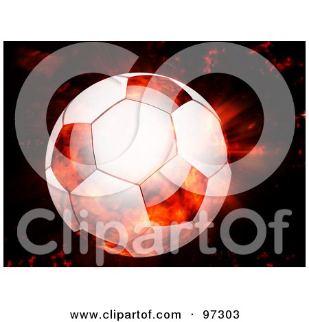 Royalty-Free (RF) Clipart Illustration of a Soccer Ball Over A Fiery Background by elaineitalia