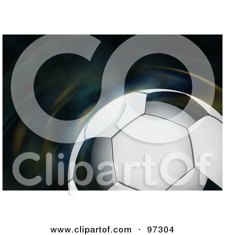 Royalty-Free (RF) Clipart Illustration of a Shiny Soccer Ball Over A Rippling Background by elaineitalia