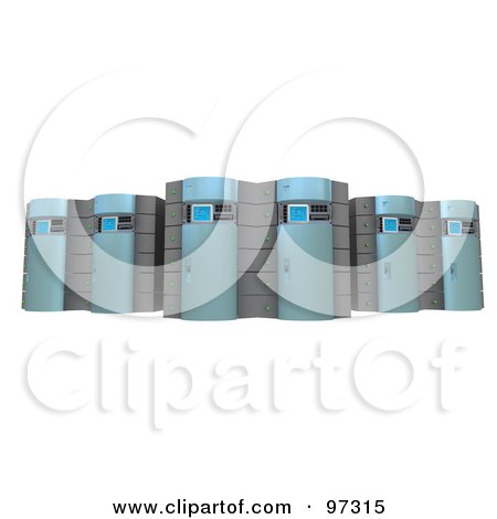 Royalty-Free (RF) Clipart Illustration of Three Sets Of 3d Blue Server Towers by 3poD