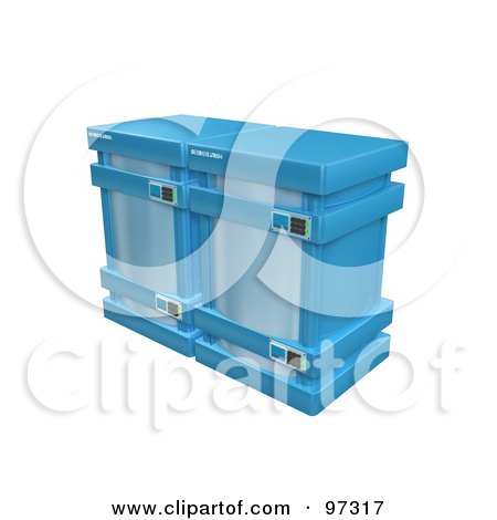 Royalty-Free (RF) Clipart Illustration of Two 3d Blue Server Racks by 3poD