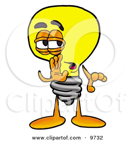 Clipart Picture of a Light Bulb Mascot Cartoon Character Whispering and Gossiping by Mascot Junction