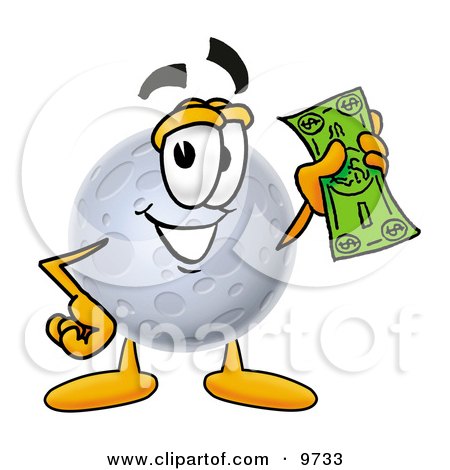 Clipart Picture of a Moon Mascot Cartoon Character Holding a Dollar Bill by Mascot Junction