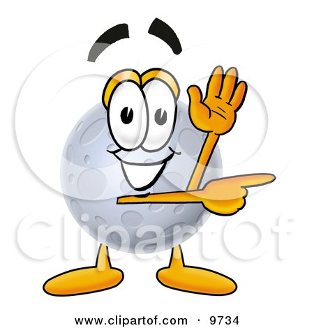 Clipart Picture of a Moon Mascot Cartoon Character Waving and Pointing by Mascot Junction
