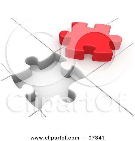 3d Red Solution Puzzle Piece On Top Of A White Puzzle With An Open Space Posters, Art Prints