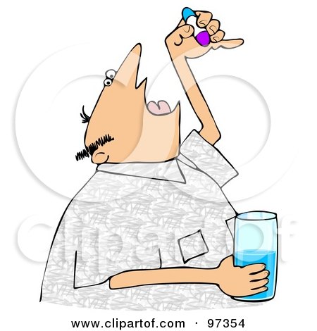 Royalty-Free (RF) Clipart Illustration of a Man Tilting His Head Back And Opening His Mouth To Take A Pill by djart