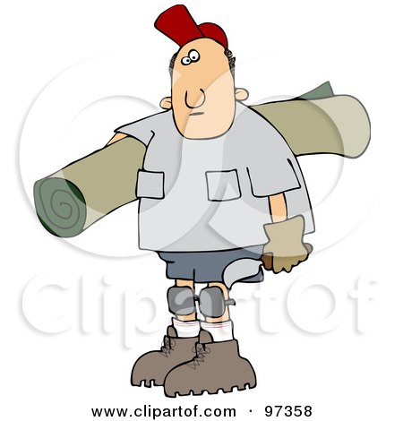 Royalty-Free (RF) Clipart Illustration of a Caucasian Carpet Layer Man Carrying A Roll Of Carpet And A Tool by djart