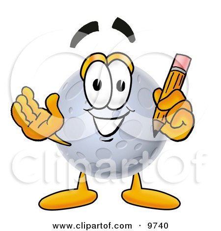 Clipart Picture of a Moon Mascot Cartoon Character Holding a Pencil by Mascot Junction