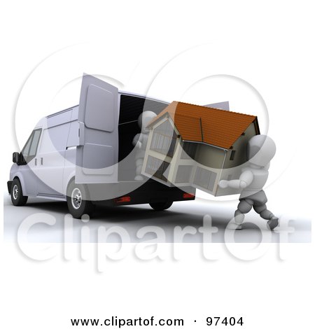 Royalty-Free (RF) Clipart Illustration of 3d White Characters Loading A House Into A Van by KJ Pargeter