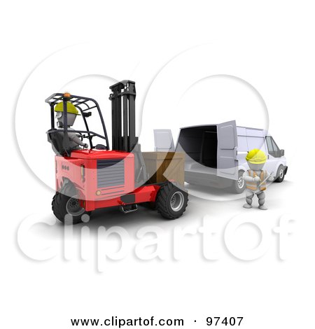 Royalty-Free (RF) Clipart Illustration of a 3d White Character Loading A Crate Into A Van by KJ Pargeter