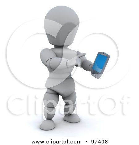 Royalty-Free (RF) Clipart Illustration of a 3d White Character Using A Palm Pilot by KJ Pargeter